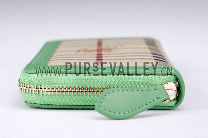Burberry Nova Check Zip Around Wallet Green Trim