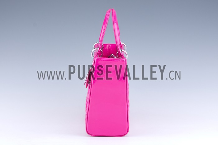 Dior Small Lady Cannage Bag Patent Leather Pink