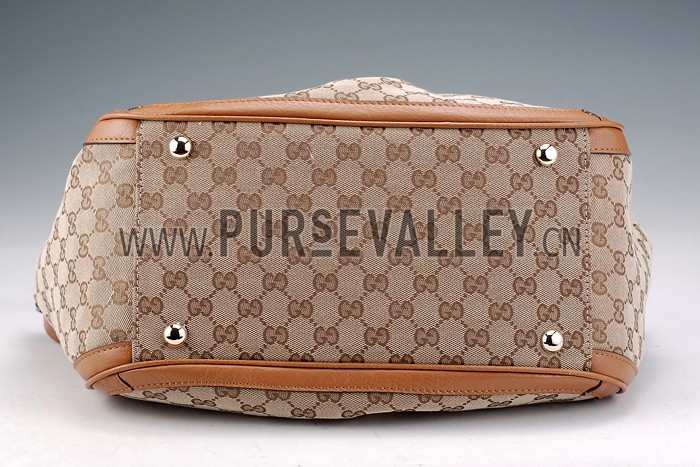 Gucci Belted Large Top Handle Bag Canvas Fabric Tan 7773