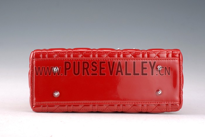 Dior Small Lady Cannage Bag Patent Leather Red