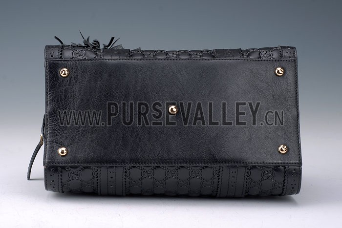 Gucci Duilio Brogue Boston Black Leather Bag