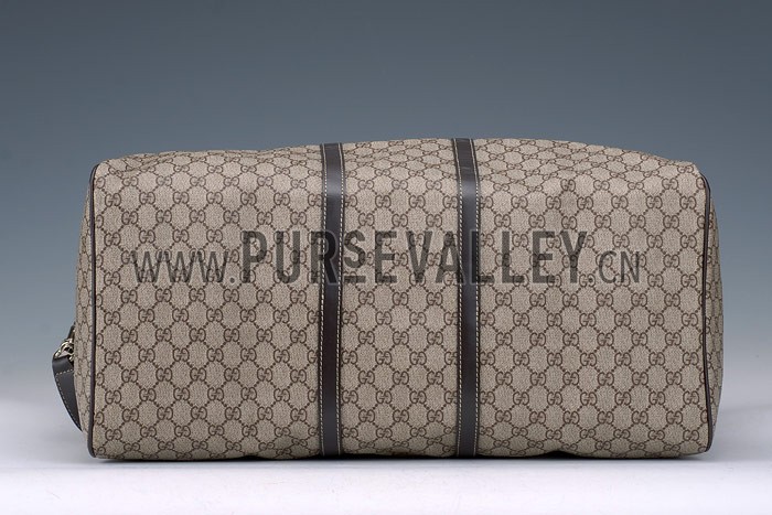 Gucci Large Carry on Duffel Grey Canvas Brown Trim with Strap