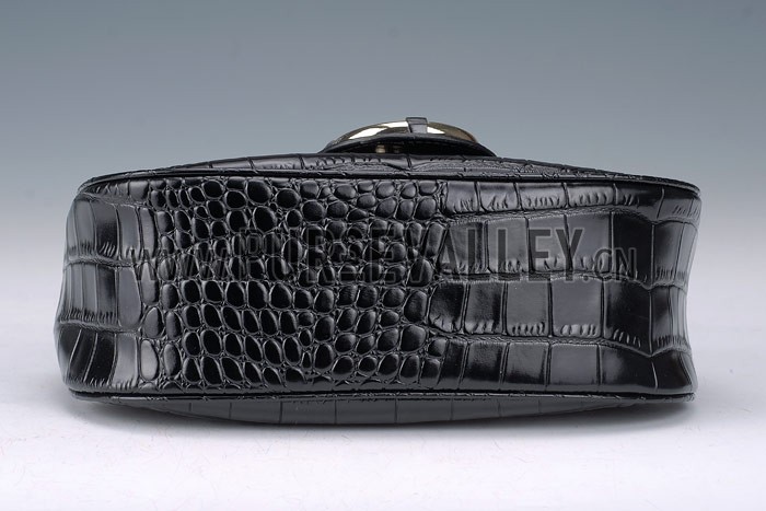 Gucci Ribot Horse Head Black Croc Leather Flap Bag