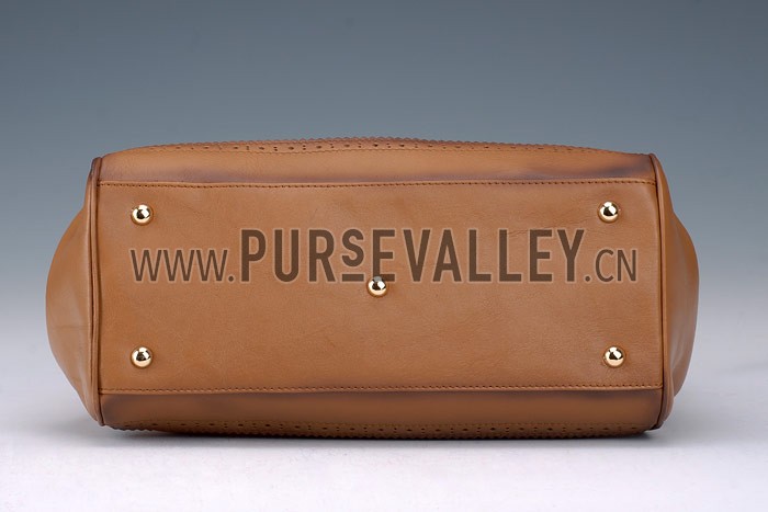 Gucci Duilio Brogue Tan Leather Top Handle Bag