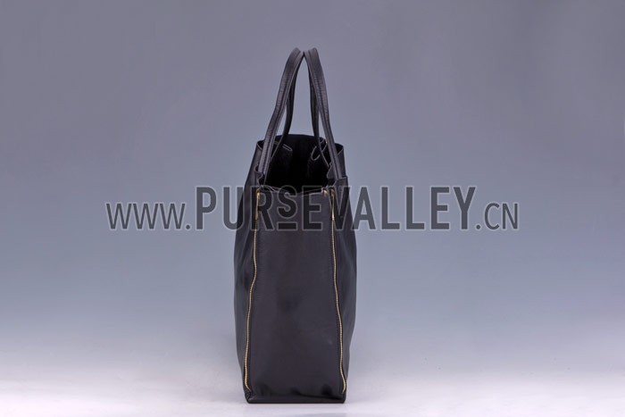 Celine Cabas Gusset Large Black Leather Shoulder Bag