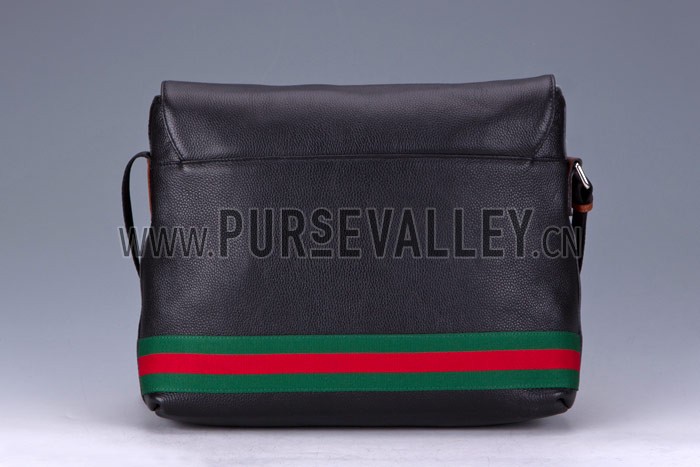 Gucci Web Black Leather Medium Messenger Bag
