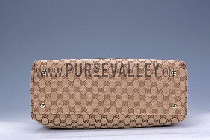 Gucci Soho Dark Brown Trim Logo Printed Canvas Working Tote