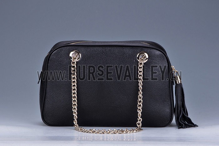 Gucci Medium Soho Black Leather Shoulder Bag with Chain Straps