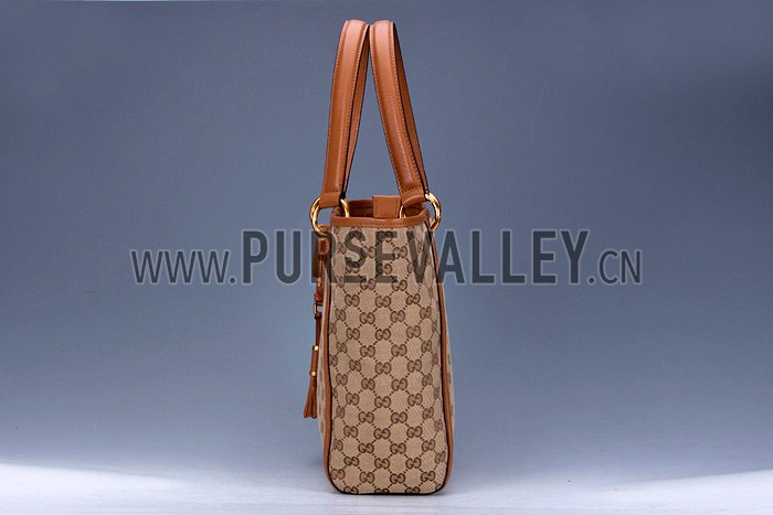 Gucci Large Logo Printed Canvas Tan Leather Trim Shopper Tote