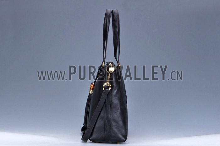 Gucci Rania Web Black Leather Top Handle Tote