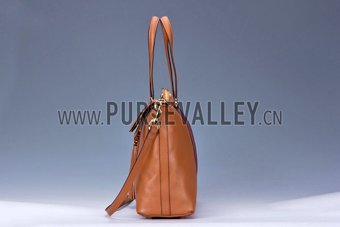 Gucci Rania Web Cognac Leather Top Handle Tote