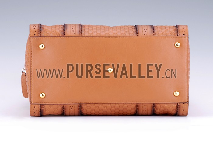 Gucci Duilio Brogue Boston Tan Leather Bag