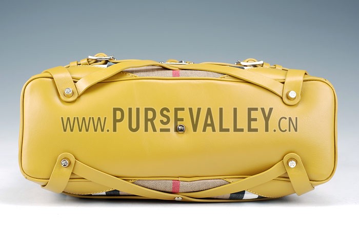 Burberry Large Bridle House Check Belted Hobo Bag Yellow