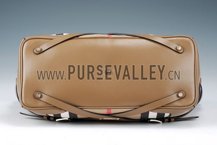 Burberry Medium Bridle House Check Belted Tote Khaki