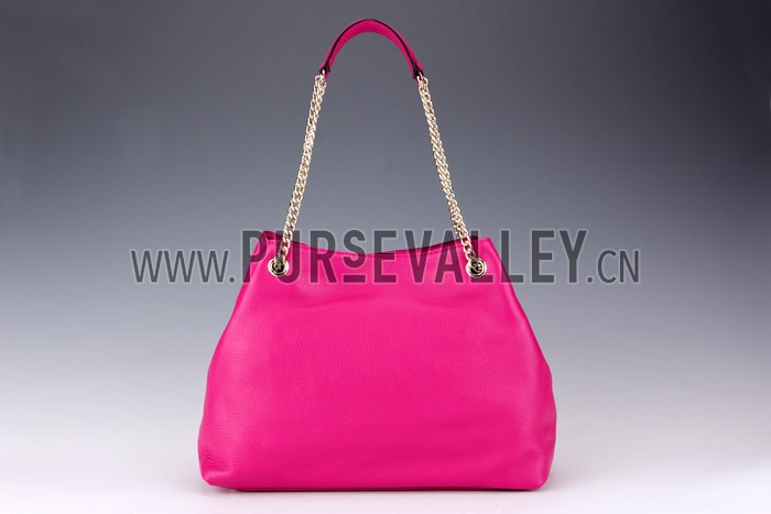 Gucci Large Soho Leather Shoulder Bag with Chain Straps Bright Pink