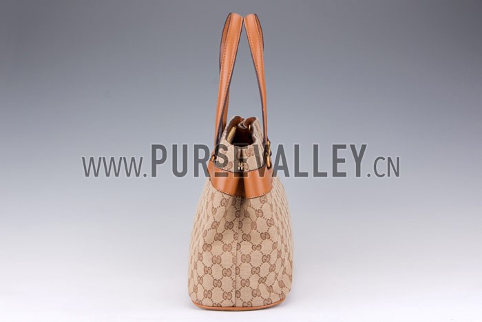 Gucci Bright Bit GG Canvas Cognac Leather Trim Top Handle Tote