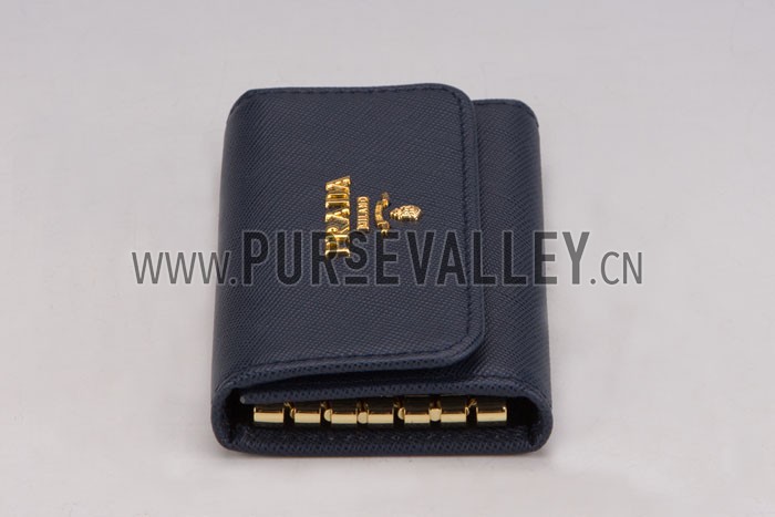 Prada Continental Leather Key Holder Dark Blue