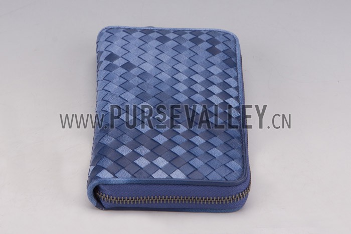 Bottega Veneta Intrecciato Nappa Zip Around Wallet Dark Blue