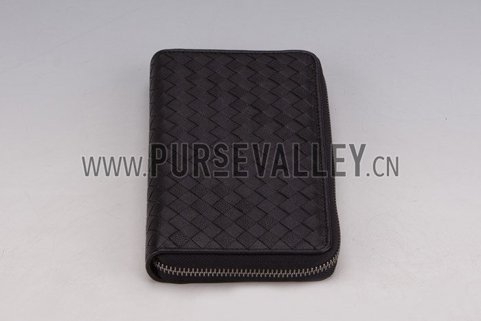 Bottega Veneta Intrecciato Nappa Zip Around Wallet Black