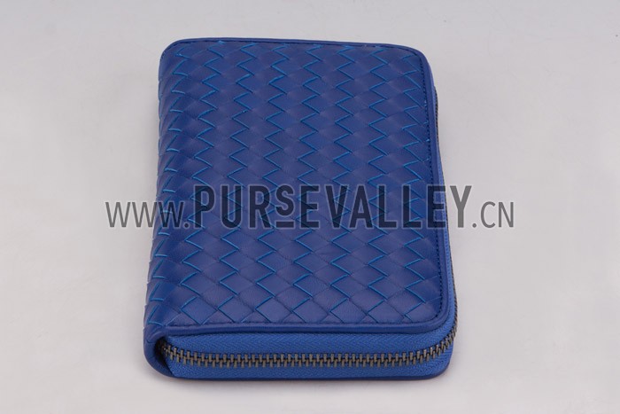Bottega Veneta Intrecciato Nappa Zip Around Wallet Blue