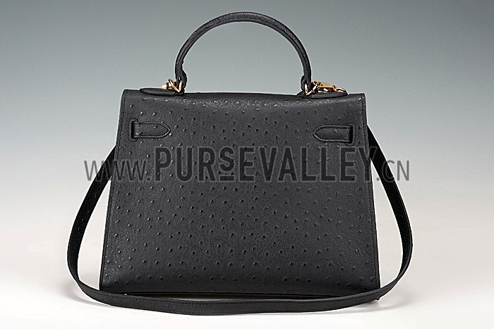 Hermes Kelly 32 Black Ostrich Leather 607478