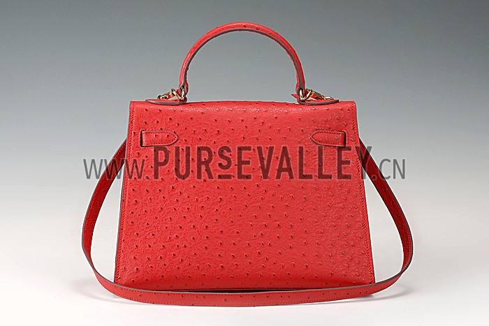 Hermes Kelly 32 Red Ostrich Leather 607481