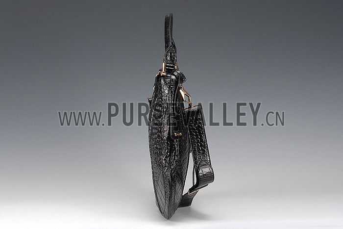 Burberry Black Croc Leather Hobo Bag 607776