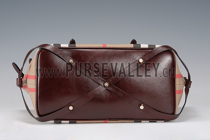 Burberry Medium Bridle House Check Tote Bag Dark Brown 607783