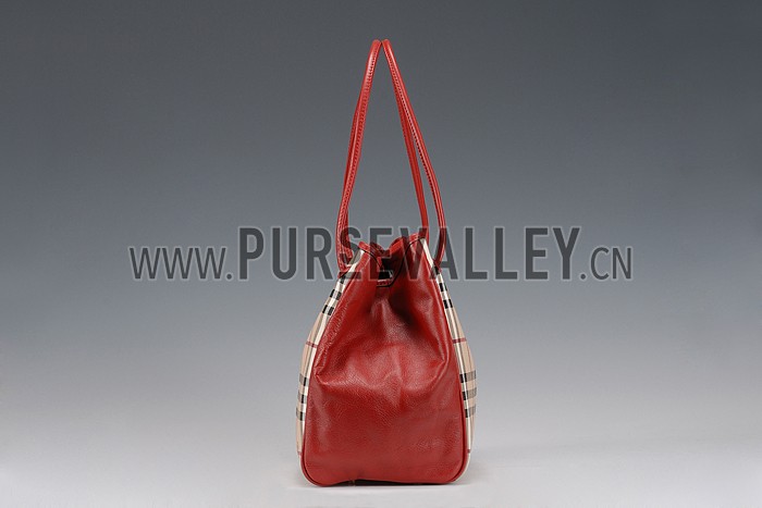 Burberry Small Haymarket Check Tote Bag Red 607796