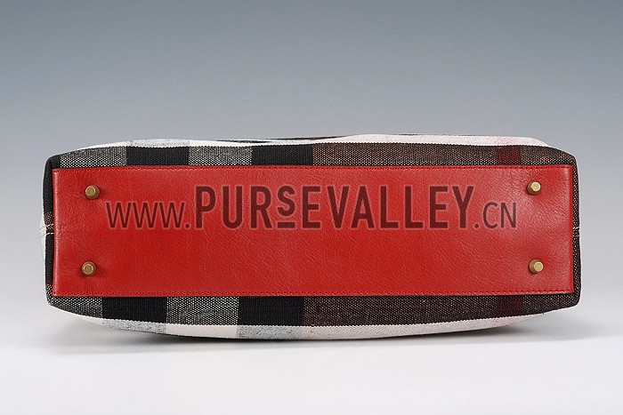 Burberry Medium Canvas Check Tote Bag Red 607802