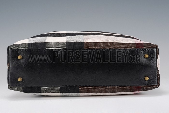 Burberry Medium Canvas Check Tote Bag Black 607803