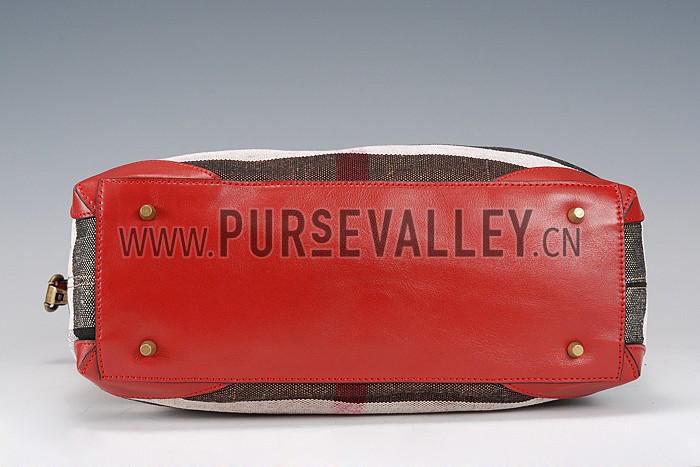 Burberry Large Canvas Check Tote Bag Red 607812