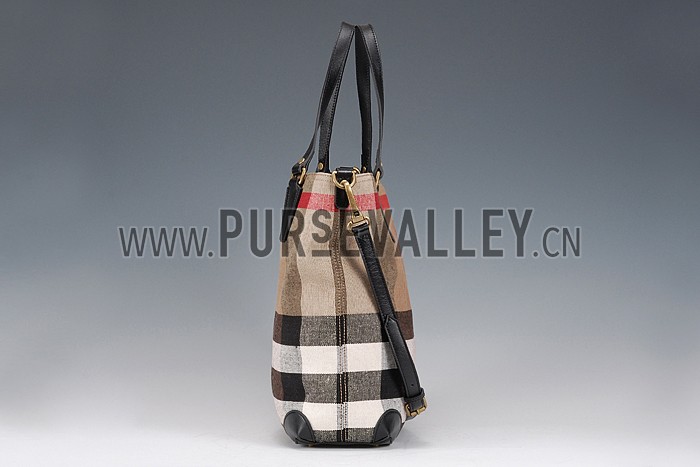Burberry Large Canvas Check Tote Bag Black 607813
