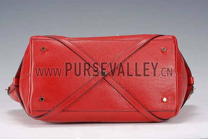 Burberry Small Leather and House Check Tote Bag Red 607824