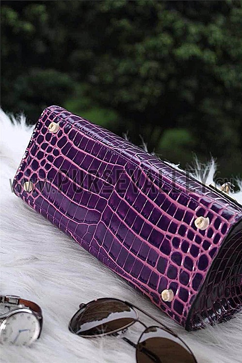 Hermes Kelly 28 Crocodile Leather Purple 608150