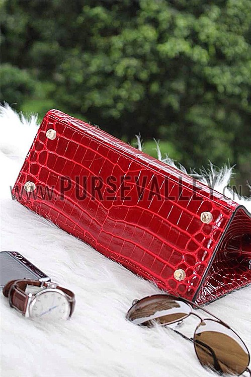 Hermes Kelly 28 Crocodile Leather Red 608151