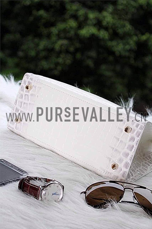 Hermes Kelly 28 Crocodile Leather White 608152
