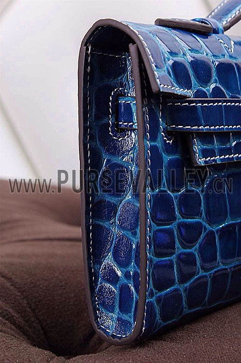 Hermes Kelly Longue Clutch Crocodile Leather Blue Electric 608167