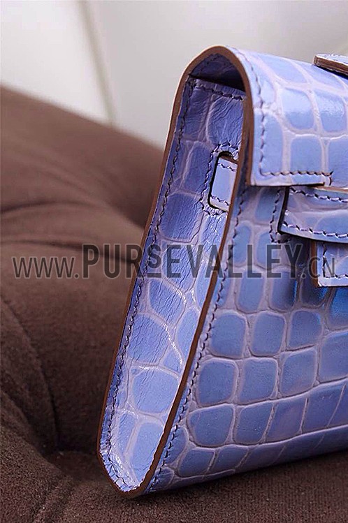 Hermes Kelly Longue Clutch Crocodile Leather Light Purple 608172