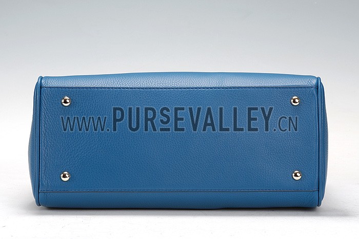 Gucci Bamboo Shopper Leather Small Tote Blue 607315