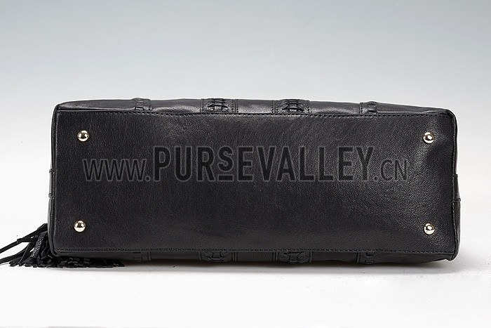 Gucci Medium Woven Tassels Black Leather Hobo 607325