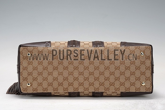 Gucci Medium Woven Tassels Brown Leather Trim Guccissima Hobo 607326