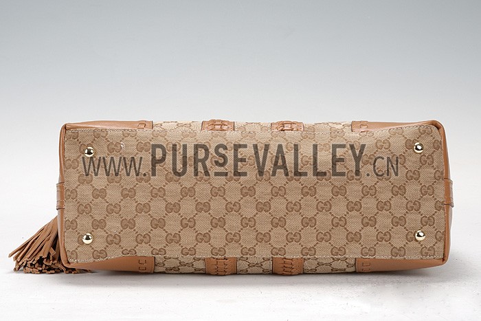 Gucci Medium Woven Tassels Tan Leather Trim Guccissima Hobo 607327