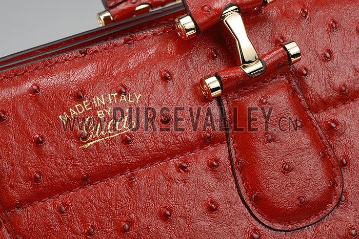 Gucci Red Ostrich Leather Work Bag 607335