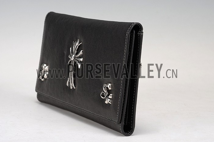 Chrome Hearts Black Leather Long Zip Wallet 607430