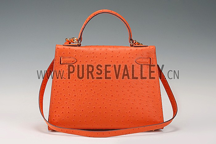 Hermes Kelly 32 Orange Ostrich Leather 607480