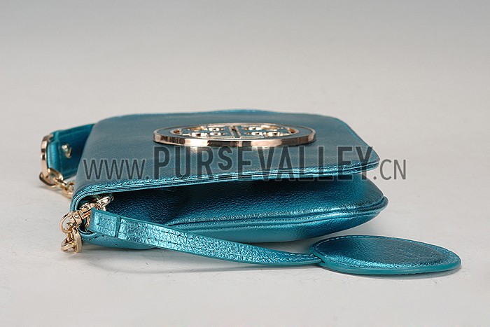 Tory Burch Logo Flap Clutch Metallic Tropical Green 607556