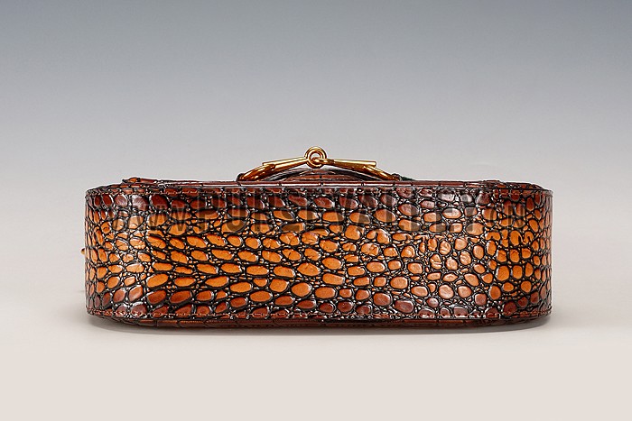 Gucci Lady Web Medium Shoulder Bag Crocodile Leather Brown