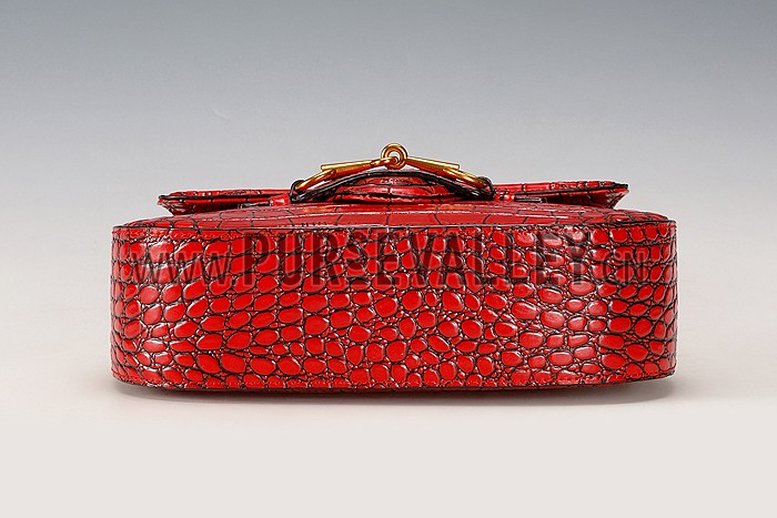 Gucci Lady Web Medium Shoulder Bag Crocodile Leather Red