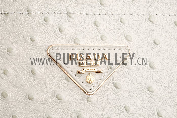 Prada Double Tote Ostrich Leather Bag White